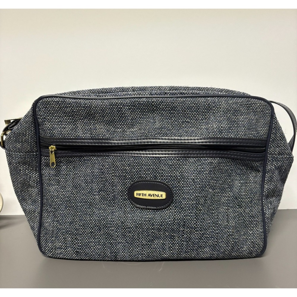 VTG Fifth Avenue Blue Tweed Carry On Travel Bag Duffel Shoulder‎ Luggage 14"
